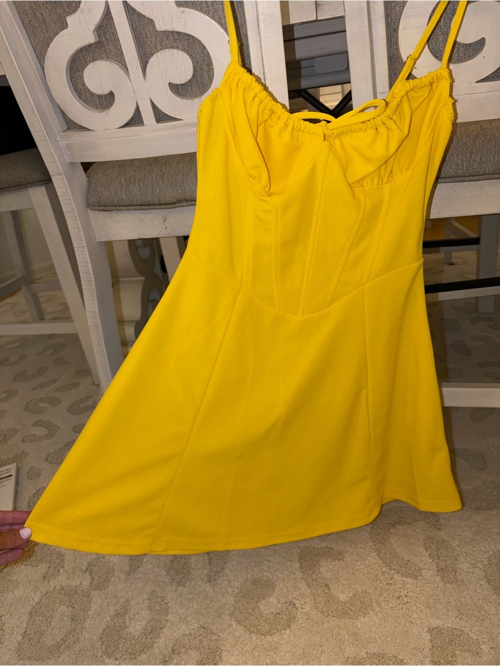 Bright Yellow Spaghetti Strap Corset Style Mini Dress Fit N Flare